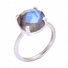 Natural Labradorite Cushion Shape Gemstone 925 Sterling Silver Ring Jewelry