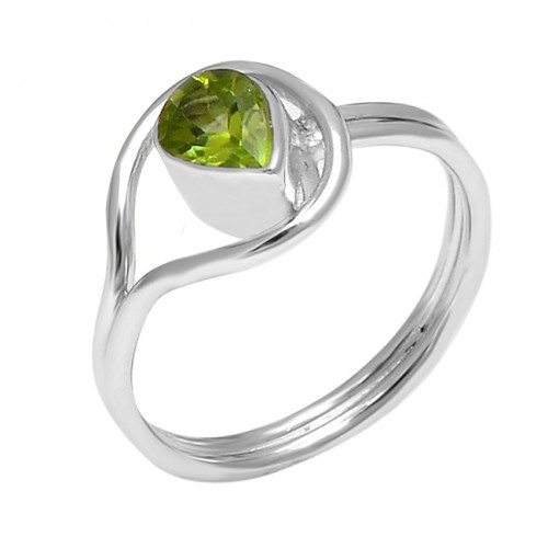 925 Sterling Silver Faceted Pear Shape Peridot Gemstone Band Designer Ring 