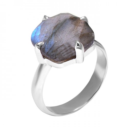 925 Sterling Silver Labradorite Gemstone Prong Setting Handmade Designer Ring