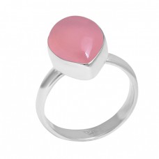 Pear Cabochon Rose Chalcedony Gemstone 925 Sterling Silver Designer Ring