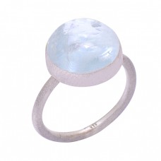 Handcrafted Designer Stylish Aquamarine Round Gemstone 925 Silver Ring