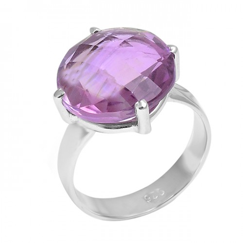 925 Sterling Silver Briolette Round Amethyst Gemstone Ring Jewelry