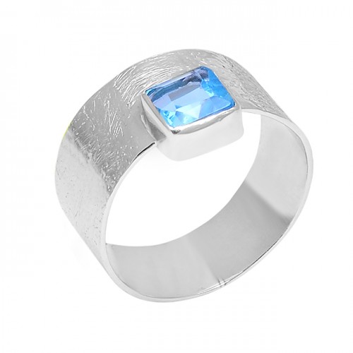 Natural Blue Topaz Square Shape Gemstone 925 Sterling Silver Handmade Ring