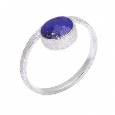Round Shape Blue Sapphire Gemstone 925 Sterling Silver Ring Jewelry