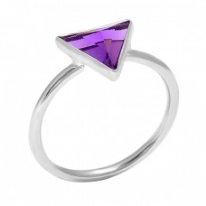 Triangle Shape Amethyst Gemstone 925 Sterling Silver Handmade Rings 