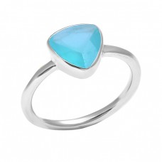 925 Sterling Silver Aqua Chalcedony Gemstone Handmade Designer Ring Jewelry