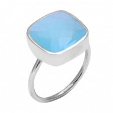 Faceted Cushion Shape Chalcedony Gemstone 925 Sterling Silver Ring