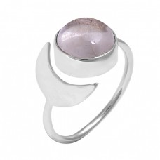 Rose Quartz Round Cabochon Gemstone 925 Sterling Silver Ring Jewelry