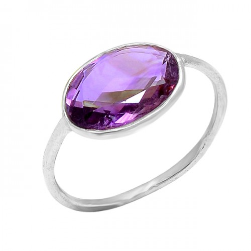Fashionable Handmade Designer Amethyst Oval Gemstone 925 Silver Ring