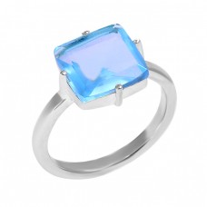 925 Sterling Silver Square Shape Blue Topaz Gemstone Handmad Ring