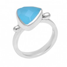 925 Sterling Silver Handmade Aqua Chalcedony Gemstone Designer Ring