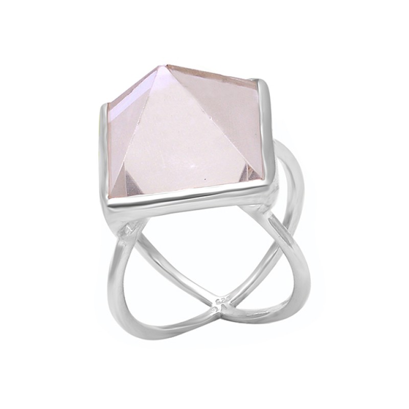 Triangle Shape Crystal Quartz Gemstone 925 Sterling Silver Ring Jewelry