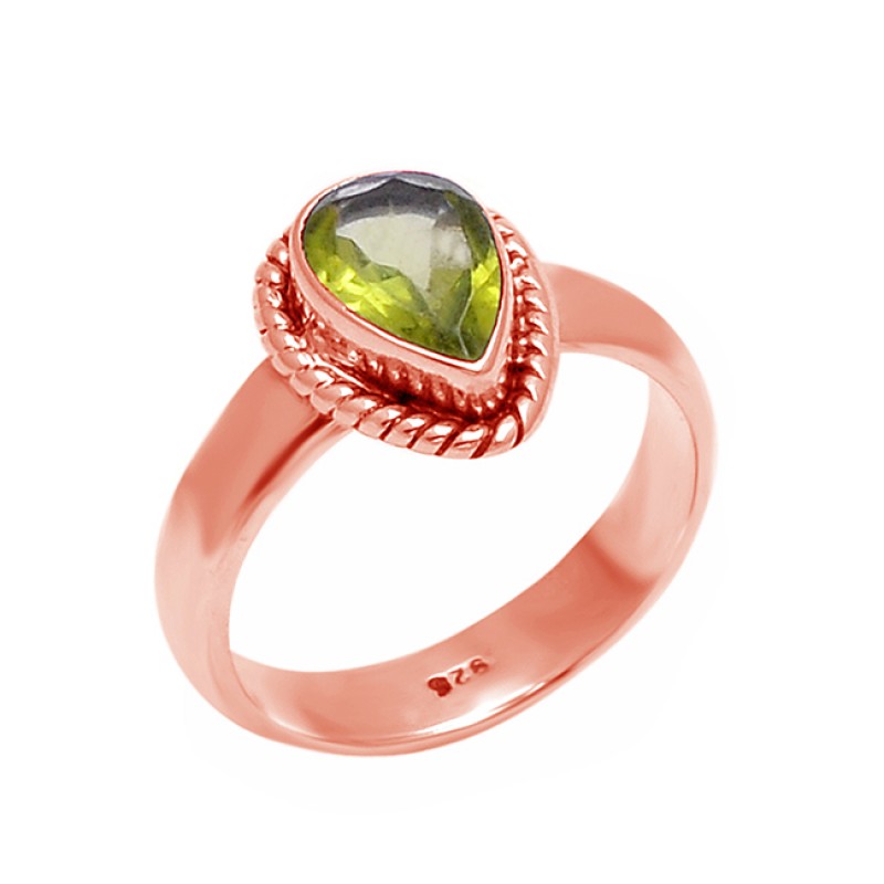 Faceted Pear Shape Peridot Gemstone 925 Sterling Silver Black Oxidized Ring