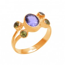 Oval Round Shape Amethyst Peridot Gemstone 925 Sterling Silver Ring Jewelry