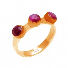 925 Sterling Silver Round Shape Ruby Gemstone Rose Gold Plated Ring Jewelry