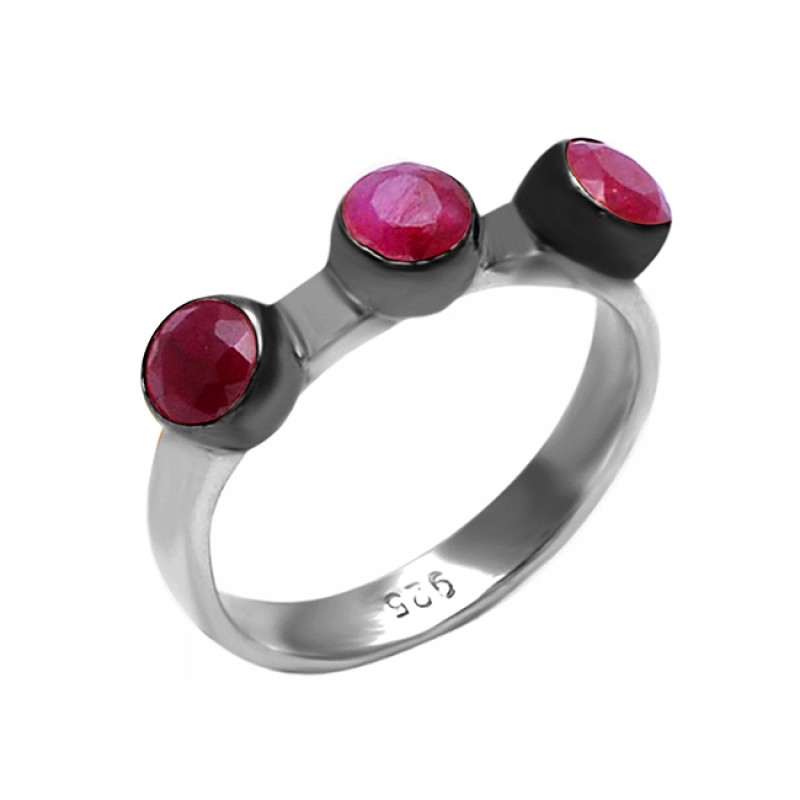 925 Sterling Silver Round Shape Ruby Gemstone Rose Gold Plated Ring Jewelry