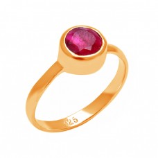 Faceted Round Shape Ruby Gemstone 925 Sterling Silver Ring Jewelry