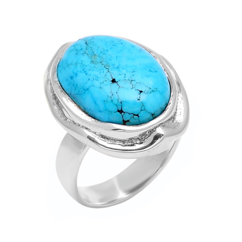 Oval Shape Turquoise Gemstone 925 Sterling Silver Designer Ring Jewelry