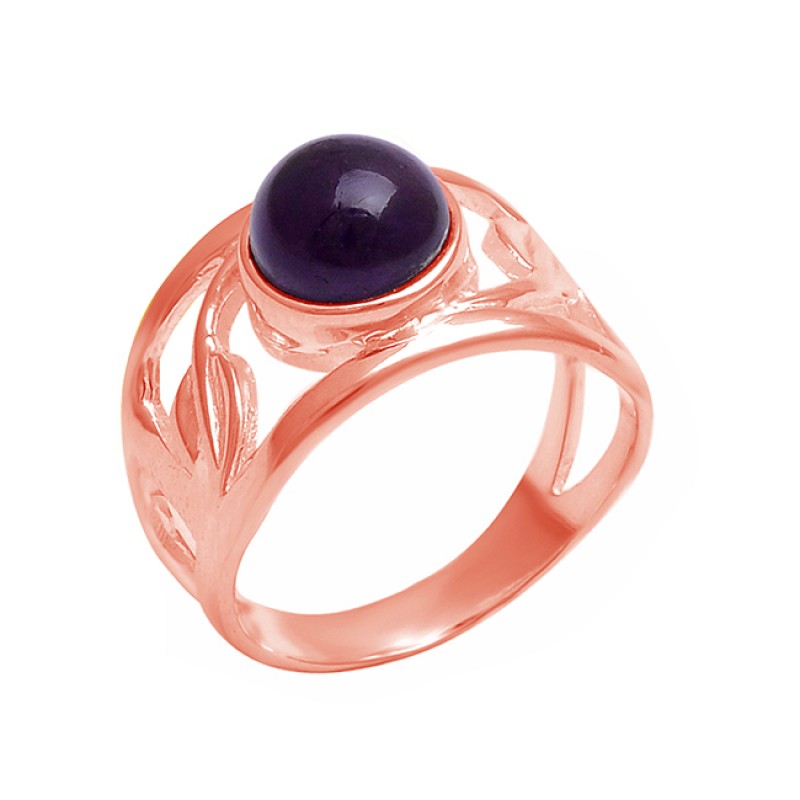 925 Sterling Silver Round Cabochon Amethyst Handmade Designer Ring 
