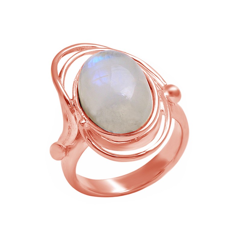 925 Sterling Silver Oval Shape Rainbow Moonstone Stylish Designer Ring Jewelry