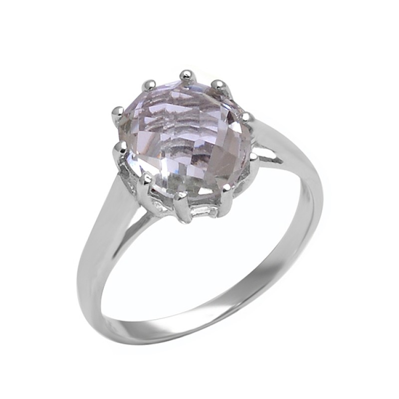 Faceted Oval Shape Amethyst Gemstone 925 Sterling Silver Prong Setting Ring