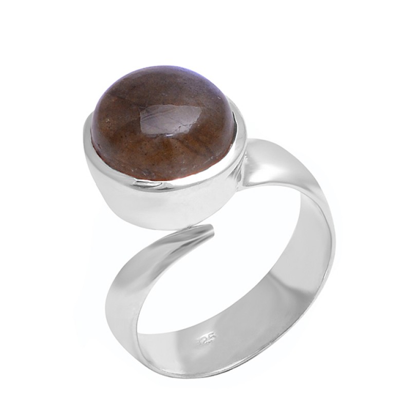 Cabochon Round Shape Labrdorite Gemstone 925 Sterling Silver Band Stylish Ring