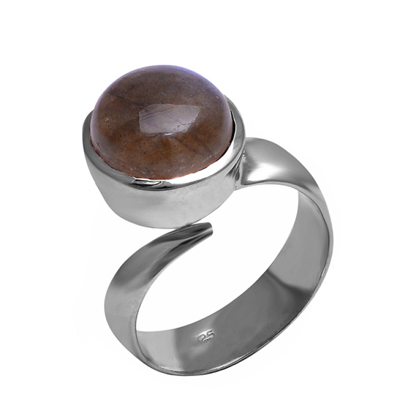 Cabochon Round Shape Labrdorite Gemstone 925 Sterling Silver Band Stylish Ring