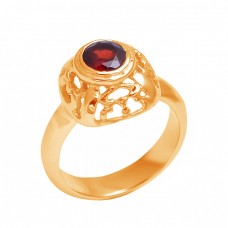 Filigree Style Round Shape Garnet Gemstone 925 Sterling Silver Ring Jewelry