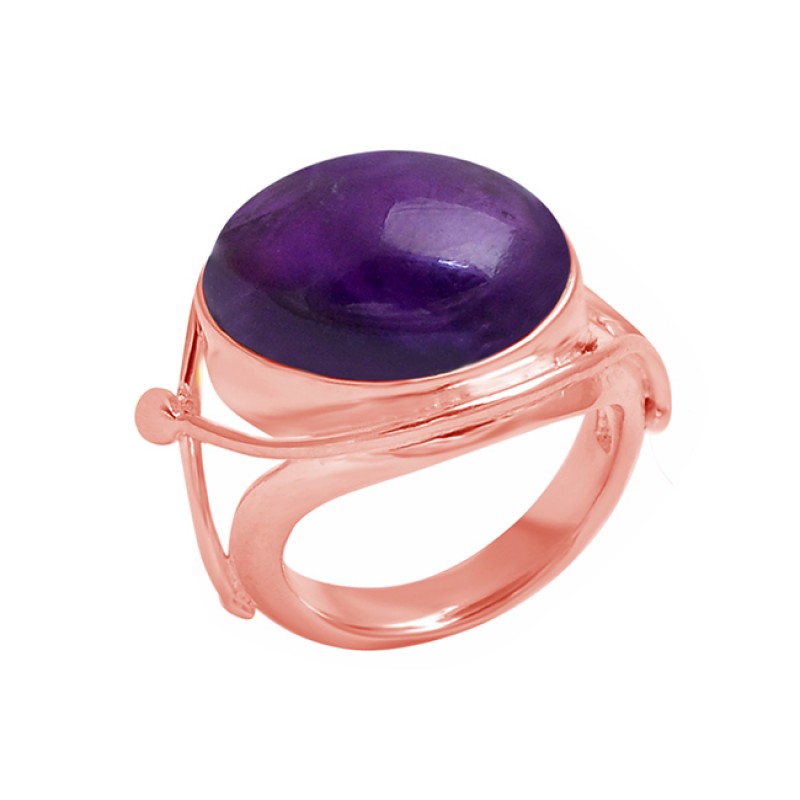 925 Sterling Silver Cabochon Oval Shape Amethyst Gemstone Handmade Designer Ring
