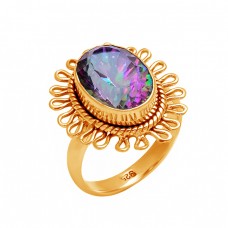 Attractive Designer Oval Shape Mystic Topaz Gemstone 925 Silver Black Oxidized Ring