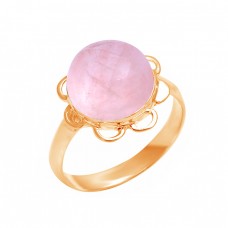 Round Cabochon Rose Quartz Gemstone 925 Sterling Silver Handmade Ring