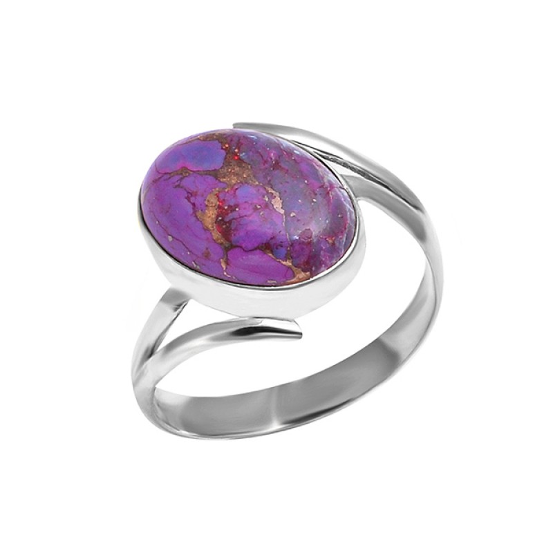 925 Sterling Silver Oval Purple Copper Turquoise Gemstone Handmade Band Ring