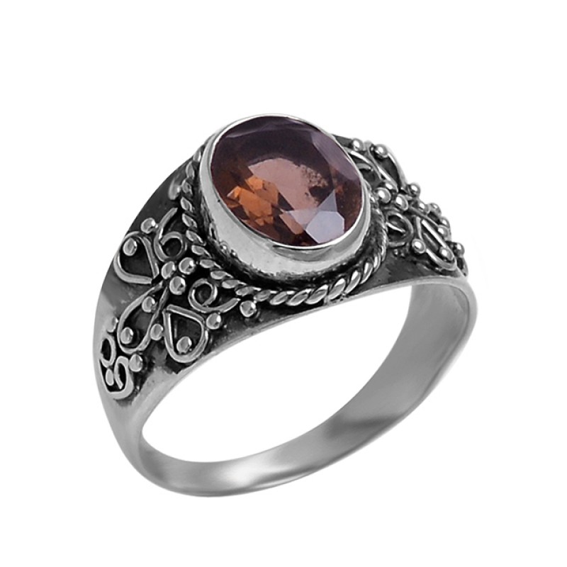 Faceted Oval Shape Smoky Quartz Gemstone 925 Sterling Silver Designer Ring