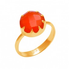 Round Shape Carnelian Gemstone 925 Sterling Silver Handcrafted Designer Ring