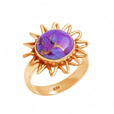 Purple Copper Turquoise Round Shape Gemstone 925 Sterling Silver Ring