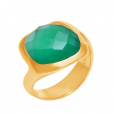 Cushion Shape Green Onyx Gemstone 925 Sterling Silver Band Designer Ring