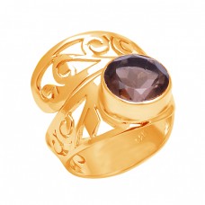 Stylish Filigree Band Designer Round Shape Smoky Quartz Gemstone 925 Sterling Silver Ring