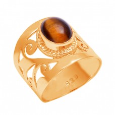 925 Sterling Silver Tiger Eye Oval Shape Gemstone Filigree Style Designer Ring