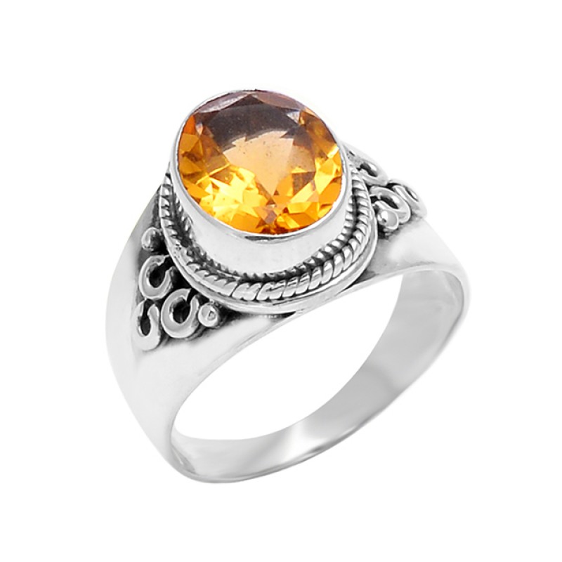 925 Sterling Silver Faceted Oval Shape Citrine Gemstone Black Oxidized Ring Jewelry