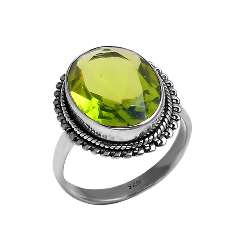 925 Sterling Silver Faceted Oval Shape Peridot Gemstone Attractive Designer Ring