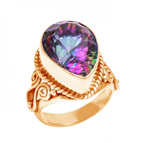 925 Sterling Silver Faceted Pear Shape Mystic Topaz Gemstone Handmade Designer Ring
