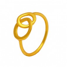 Handcrafted Plain Silver Light Weight Gold Plated Ring Jewelry