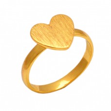 Heart Shape Designer Plain Silver Handmade Gold Plated Ring Jewelry