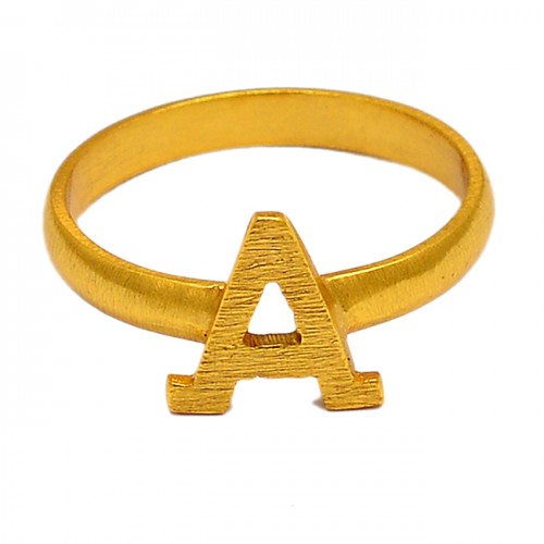 Alphabet "A" Designer Plain Silver Gold Plated Ring Jewelry