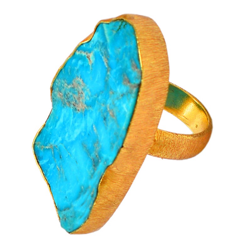 Raw Material Blue Copper Turquoise Rough Gemstone Silver Gold Plated Ring Jewelry