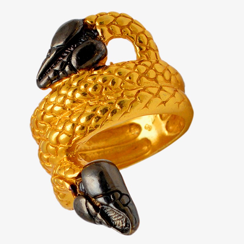 925 Sterling Silver Gold Plated Handmade Snake Ring Jewelry