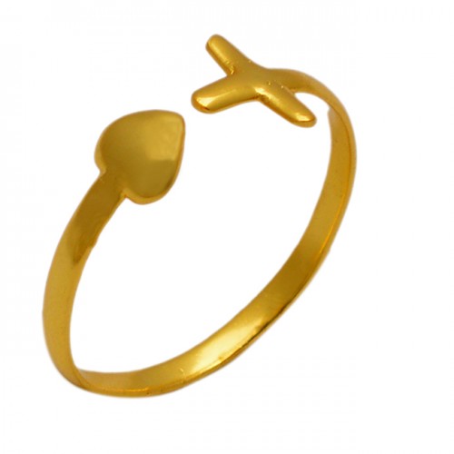 Plain Silver Handmade Designer Gold Plated Adjustable Ring Jewelry