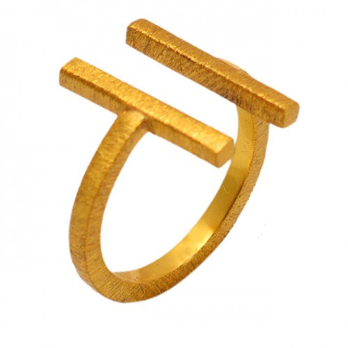 925 Sterling Silver Plain Unique Adjustable Gold Plated Ring Jewelry