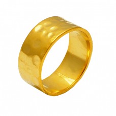 Hammered 925 Sterling Plain Silver Gold Plated Band Ring Jewelry