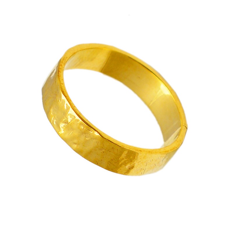 925 Sterling Silver Plain Hammered Designer Gold Plated Ring Jewelry